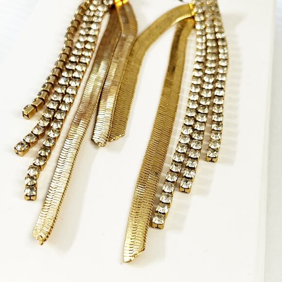 NEW Zara Long Crystal & Chain Statement Drop Earrings - Picture 4 of 5